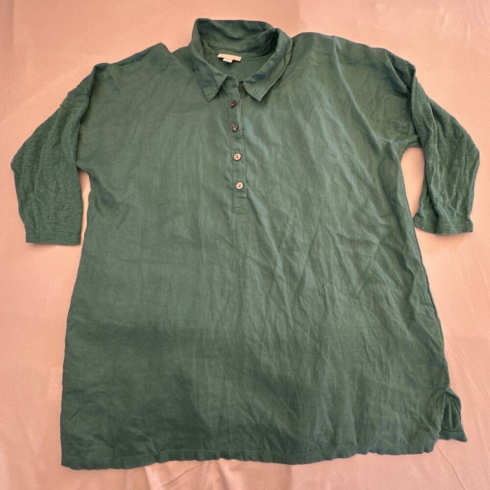 J.Jill Love Linen Shirt Womens S Hunter Green Popover Tunic Boho Cottagecore